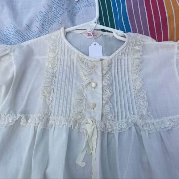 VINTAGE 70s WHITE SHEER LACE PEASANT TOP SIZE 8? COTTAGE CORE - Picture 2 of 5